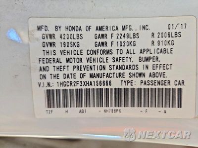 Zdjęcie 12 z 12 samochodu: 2017 HONDA ACCORD LX VIN:1HGCR2F3XHA156666 - miniatura