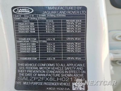 Zdjęcie 13 z 13 samochodu: 2020 LAND ROVER RANGE ROVER EVOQUE SE VIN:SALZP2FX8LH021759 - miniatura