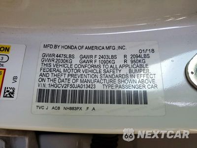 Zdjęcie 13 z 13 samochodu: 2018 HONDA ACCORD EXL VIN:1HGCV2F50JA013423 - miniatura