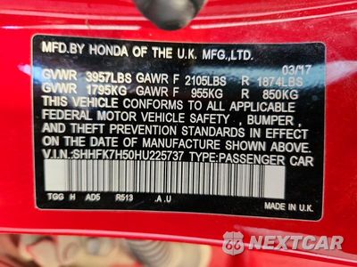 Zdjęcie 13 z 13 samochodu: 2017 HONDA CIVIC EX VIN:SHHFK7H50HU225737 - miniatura