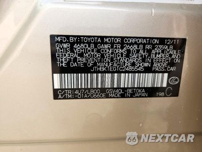 Zdjęcie 12 z 12 samochodu: 2012 LEXUS ES 350 VIN:JTHBK1EG1C2485545 - miniatura