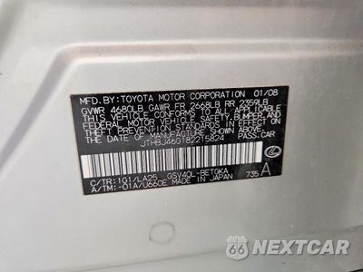 Zdjęcie 12 z 12 samochodu: 2008 LEXUS ES 350 VIN:JTHBJ46G182215824 - miniatura