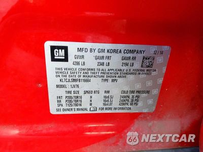 Zdjęcie 13 z 13 samochodu: 2015 CHEVROLET TRAX 1LT VIN:KL7CJLSB8FB116664 - miniatura