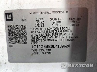 Zdjęcie 12 z 12 samochodu: 2020 CHEVROLET SONIC VIN:1G1JG6SB0L4139620 - miniatura
