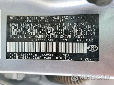 Zdjęcie 12 z 12 samochodu: 2017 TOYOTA CAMRY SE VIN:4T1BF1FK5HU356319 - miniatura
