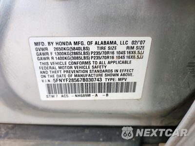 Zdjęcie 13 z 13 samochodu: 2007 HONDA PILOT EXL VIN:5FNYF28567B030743 - miniatura