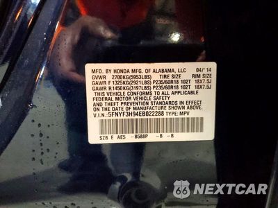 Zdjęcie 13 z 13 samochodu: 2014 HONDA PILOT TOURING VIN:5FNYF3H94EB022288 - miniatura