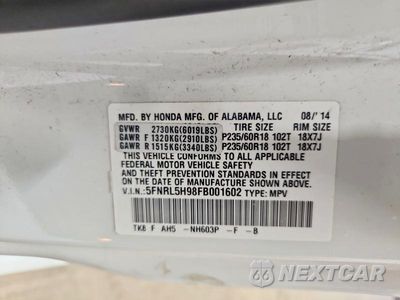Zdjęcie 13 z 13 samochodu: 2015 HONDA ODYSSEY TOURING VIN:5FNRL5H98FB001602 - miniatura