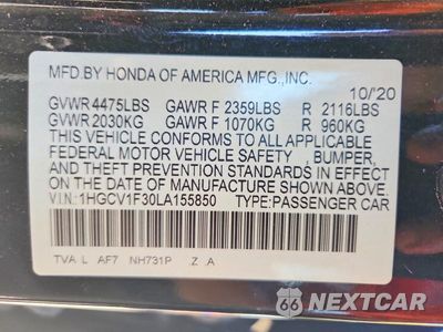 Zdjęcie 13 z 13 samochodu: 2020 HONDA ACCORD SPORT VIN:1HGCV1F30LA155850 - miniatura