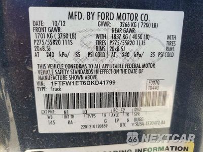 Zdjęcie 12 z 12 samochodu: 2013 FORD F150 SUPERCREW VIN:1FTFW1ET6DKD41799 - miniatura