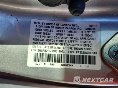 Zdjęcie 12 z 12 samochodu: 2012 HONDA CIVIC LX VIN:2HGFB2F56CH311923 - miniatura