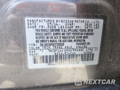 Zdjęcie 13 z 13 samochodu: 2016 NISSAN SENTRA SR VIN:3N1AB7AP5GY338628 - miniatura