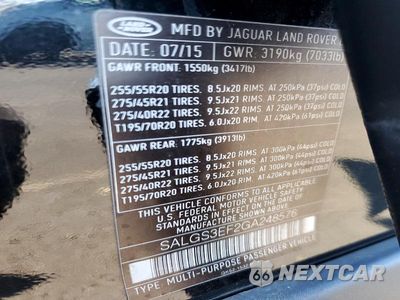 Zdjęcie 13 z 13 samochodu: 2016 LAND ROVER RANGE ROVER SUPERCHARGED VIN:SALGS3EF2GA248576 - miniatura