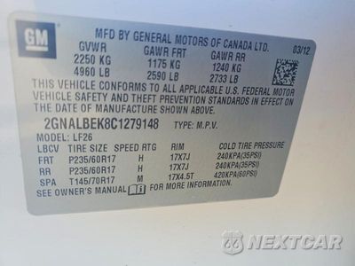 Zdjęcie 13 z 13 samochodu: 2012 CHEVROLET EQUINOX LS VIN:2GNALBEK8C1279148 - miniatura