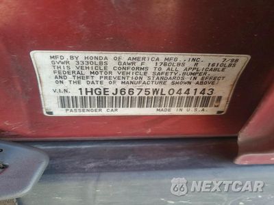 Zdjęcie 13 z 13 samochodu: 1998 HONDA CIVIC LX VIN:1HGEJ6675WL044143 - miniatura
