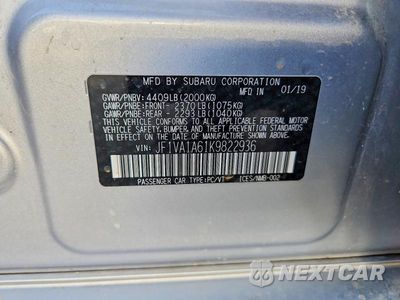 Zdjęcie 12 z 12 samochodu: 2019 SUBARU WRX VIN:JF1VA1A61K9822936 - miniatura