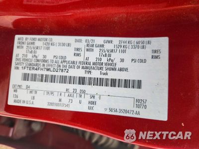 Zdjęcie 12 z 12 samochodu: 2021 FORD RANGER XL VIN:1FTER4FH7MLD27872 - miniatura