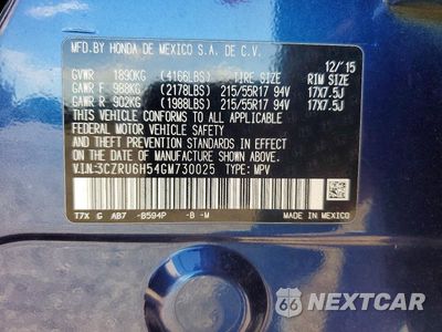 Zdjęcie 12 z 12 samochodu: 2016 HONDA HR-V EX VIN:3CZRU6H54GM730025 - miniatura