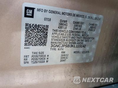 Zdjęcie 12 z 12 samochodu: 2019 CHEVROLET TRAX 1LT VIN:3GNCJPSB3KL115142 - miniatura