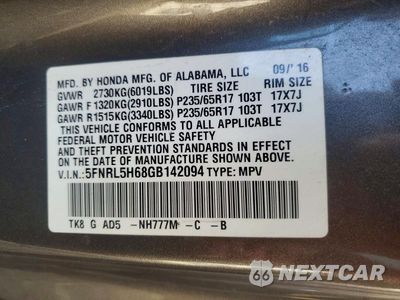 Zdjęcie 13 z 13 samochodu: 2016 HONDA ODESSEY VIN:5FNRL5H68GB142094 - miniatura