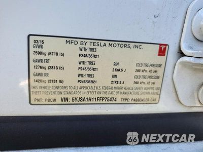Zdjęcie 12 z 12 samochodu: 2015 TESLA MODEL S 85 VIN:5YJSA1H11FFP75474 - miniatura