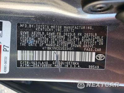 Zdjęcie 13 z 13 samochodu: 2012 TOYOTA CAMRY XLE V6 VIN:4T1BK1FK2CU523451 - miniatura