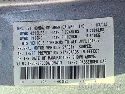 Zdjęcie 13 z 13 samochodu: 2013 HONDA ACCORD LX VIN:1HGCR2F33DA139413 - miniatura