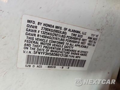 Zdjęcie 13 z 13 samochodu: 2013 HONDA PILOT EXL VIN:5FNYF3H58DB013136 - miniatura
