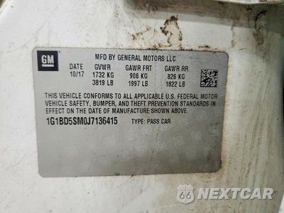 Zdjęcie 12 z 12 samochodu: 2018 CHEVROLET CRUZE LT VIN:1G1BD5SM0J7136415 - miniatura
