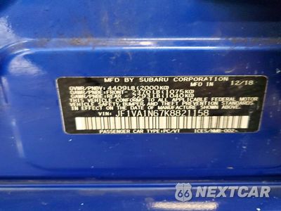 Zdjęcie 12 z 12 samochodu: 2019 SUBARU WRX LIMITED VIN:JF1VA1N67K8821158 - miniatura