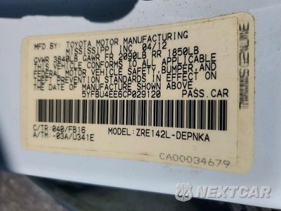 Zdjęcie 12 z 12 samochodu: 2012 TOYOTA COROLLA LE VIN:5YFBU4EE6CP029120 - miniatura