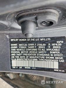 Zdjęcie 12 z 12 samochodu: 2019 HONDA CIVIC EX VIN:SHHFK7H67KU219966 - miniatura