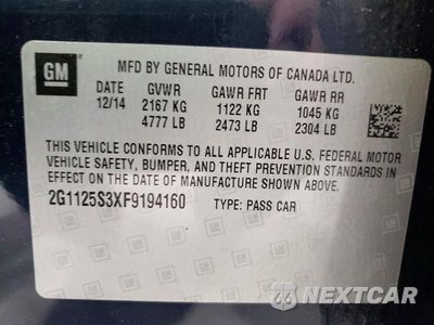 Zdjęcie 12 z 12 samochodu: 2015 CHEVROLET IMPALA LT VIN:2G1125S3XF9194160 - miniatura