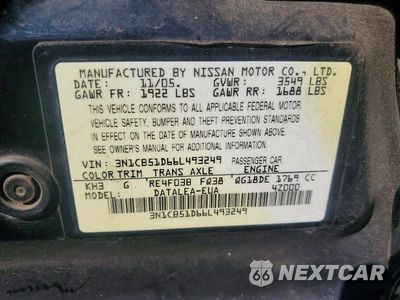 Zdjęcie 12 z 12 samochodu: 2006 NISSAN SENTRA 1.8 VIN:3N1CB51D66L493249 - miniatura