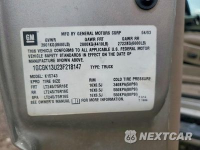 Zdjęcie 12 z 12 samochodu: 2003 CHEVROLET SILVERADO K1500 HEAVY DUTY VIN:1GCGK13U23F218147 - miniatura