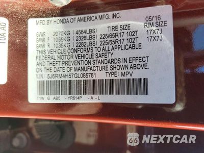 Zdjęcie 13 z 13 samochodu: 2016 HONDA CR-V EX VIN:5J6RM4H57GL085781 - miniatura
