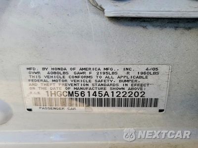 Zdjęcie 12 z 12 samochodu: 2005 HONDA ACCORD DX VIN:1HGCM56145A122202 - miniatura