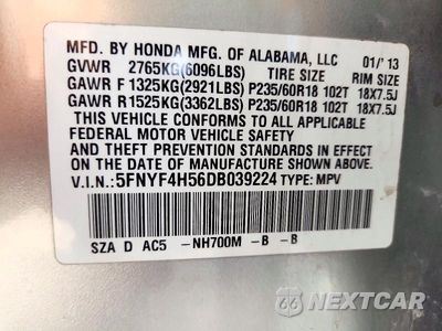 Zdjęcie 14 z 14 samochodu: 2013 HONDA PILOT EXL VIN:5FNYF4H56DB039224 - miniatura