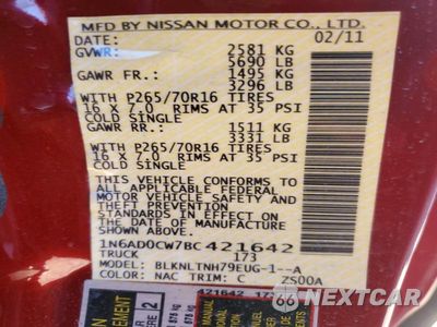 Zdjęcie 12 z 12 samochodu: 2011 NISSAN FRONTIER SV V6 VIN:1N6AD0CW7BC421642 - miniatura