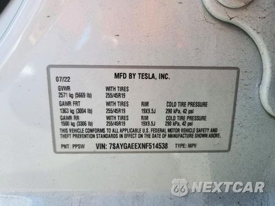 Zdjęcie 12 z 12 samochodu: 2022 TESLA MODEL Y VIN:7SAYGAEEXNF514538 - miniatura