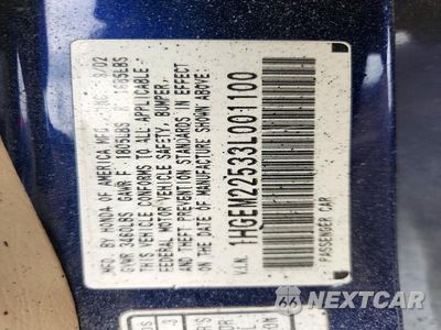 Zdjęcie 12 z 12 samochodu: 2003 HONDA CIVIC LX VIN:1HGEM22533L001100 - miniatura