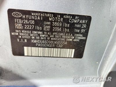 Zdjęcie 12 z 12 samochodu: 2008 HYUNDAI ELANTRA GLS VIN:KMHDU46D98U445554 - miniatura