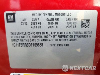 Zdjęcie 12 z 12 samochodu: 2013 CHEVROLET MALIBU 2LT VIN:1G11F5RR8DF109688 - miniatura