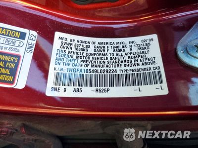 Zdjęcie 12 z 12 samochodu: 2009 HONDA CIVIC LX VIN:1HGFA16549L029224 - miniatura