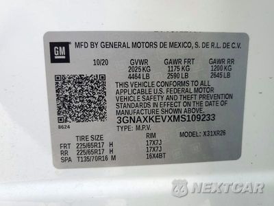 Zdjęcie 14 z 14 samochodu: 2021 CHEVROLET EQUINOX LT VIN:3GNAXKEVXMS109233 - miniatura