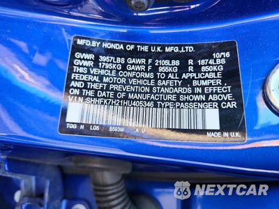 Zdjęcie 13 z 13 samochodu: 2017 HONDA CIVIC LX VIN:SHHFK7H21HU405346 - miniatura