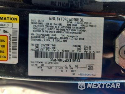 Zdjęcie 12 z 12 samochodu: 2019 FORD FUSION SEL VIN:3FA6P0MU6KR110563 - miniatura