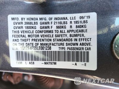 Zdjęcie 12 z 12 samochodu: 2020 HONDA INSIGHT EX VIN:19XZE4F55LE001238 - miniatura