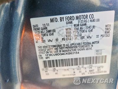 Zdjęcie 13 z 13 samochodu: 2012 FORD ESCAPE XLT VIN:1FMCU9DG4CKB63154 - miniatura