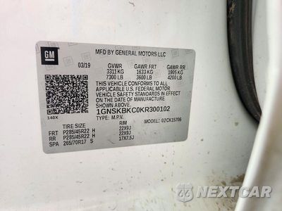 Zdjęcie 13 z 13 samochodu: 2019 CHEVROLET TAHOE K1500 LT VIN:1GNSKBKC0KR300102 - miniatura